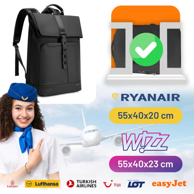 Bange voděodolný batoh na 15,6" notebook, městský cestovatel, 45x30x16 cm, do práce, do letadla, pánské, dámské, s USB portem Černá