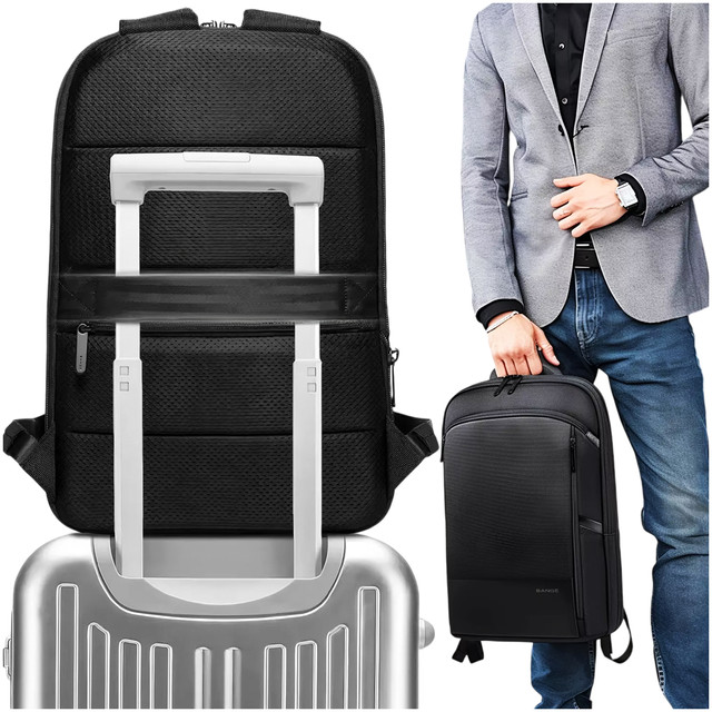 Bange Waterproof Backpack Laptop Bag 17" Travel Expandable 49x33x6 cm for Work School Airplane Men's Women's Black