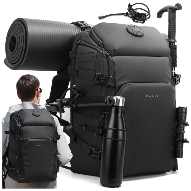Bange wasserdichter Rucksack für 15,6-Zoll-Laptop, Stadtreisender, 45 x 30 x 16 cm, für Arbeit, Flugzeug, Herren, Damen, mit USB-Anschluss Schwarz