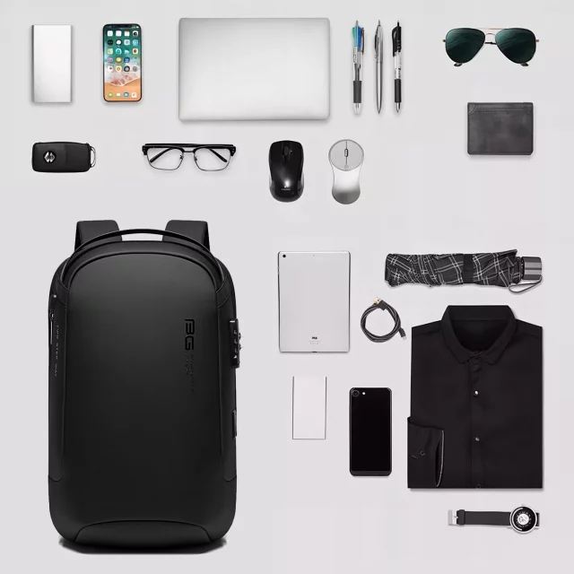 Bange wasserdichter Rucksack für 15,6-Zoll-Laptop, Stadtreisender, 45 x 30 x 16 cm, für Arbeit, Flugzeug, Herren, Damen, mit USB-Anschluss Schwarz