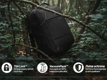 Bange Waterproof Laptop Backpack for City Travel 46x30.5x20 cm with the possibility of expansion for work on an airplane for men and women with a vacuum compartment and a vacuum pump Black