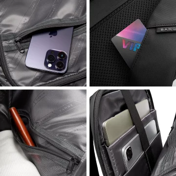 Bange Wasserdichter Rucksack für Laptops bis 15,6 Zoll, 43 x 30 x 18 cm, ideal für Stadt, Reisen, Arbeit und Flugreisen, für Damen und Herren, Schwarz