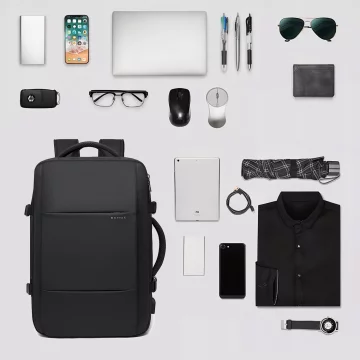 Plecak wodoodporny Bange na laptopa 15.6" miejski podróżny 47x31x15-25 cm do pracy samolotu męski damski z portem USB Czarny