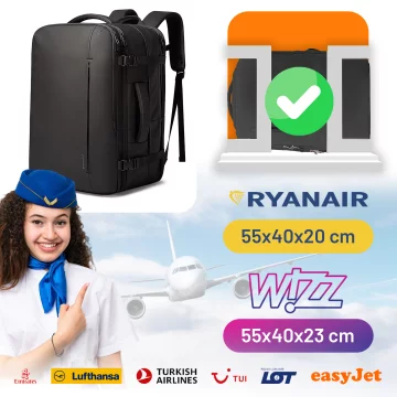 Bange voděodolný batoh na 15,6" notebook, městský cestovatel, 45x30x16 cm, do práce, do letadla, pánské, dámské, s USB portem Černá