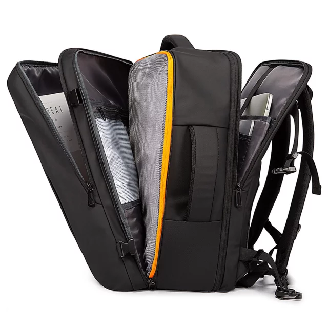 Bange wasserdichter Rucksack für 15,6-Zoll-Laptop, Stadtreisender, 45 x 30 x 16 cm, für Arbeit, Flugzeug, Herren, Damen, mit USB-Anschluss Schwarz