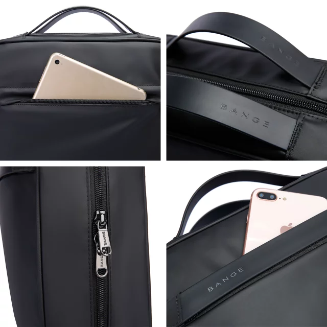 Bange wasserdichter Rucksack für 15,6-Zoll-Laptop, Stadtreisender, 45 x 30 x 16 cm, für Arbeit, Flugzeug, Herren, Damen, mit USB-Anschluss Schwarz