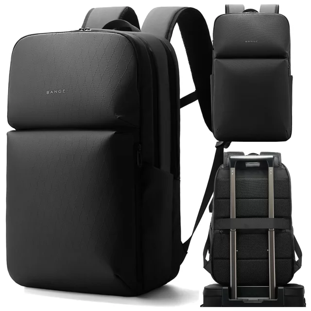 Bange wasserdichter Rucksack für 15,6-Zoll-Laptop, Stadtreisender, 45 x 30 x 16 cm, für Arbeit, Flugzeug, Herren, Damen, mit USB-Anschluss Schwarz