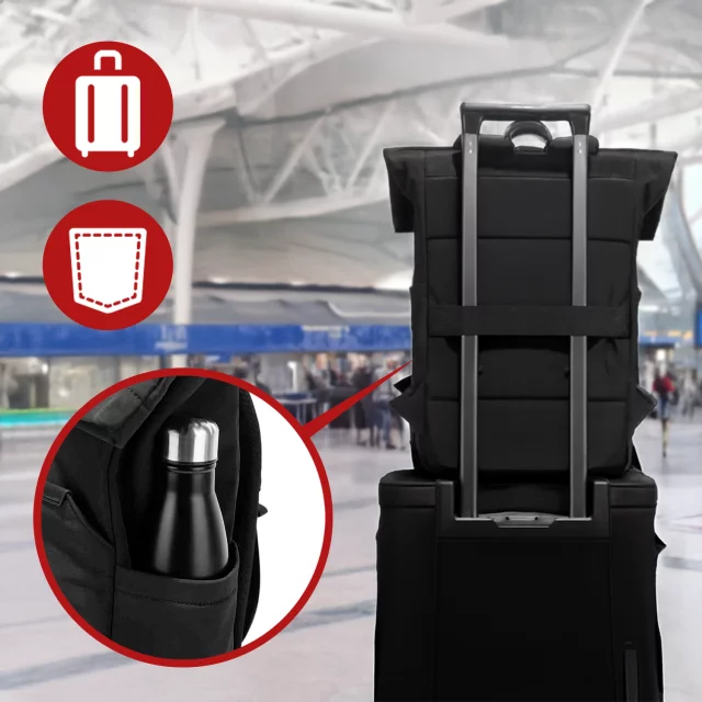 Bange wasserdichter Rucksack für 15,6-Zoll-Laptop, Stadtreisender, 45 x 30 x 16 cm, für Arbeit, Flugzeug, Herren, Damen, mit USB-Anschluss Schwarz