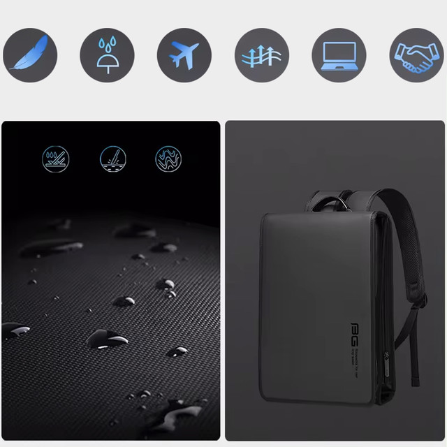 Bange Waterproof Backpack Taška na notebook 14" Urban Travel 39,5x29,5x8 cm pro Work School Airplane Pánské Dámské Slim Černá