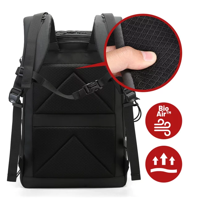 Bange wasserdichter Rucksack für 15,6-Zoll-Laptop, Stadtreisender, 45 x 30 x 16 cm, für Arbeit, Flugzeug, Herren, Damen, mit USB-Anschluss Schwarz