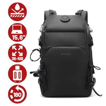 Bange Waterproof Backpack for Laptop 15.6" City Travel 45x30x16 cm for Work Airplane Men's Women's with USB Port Black