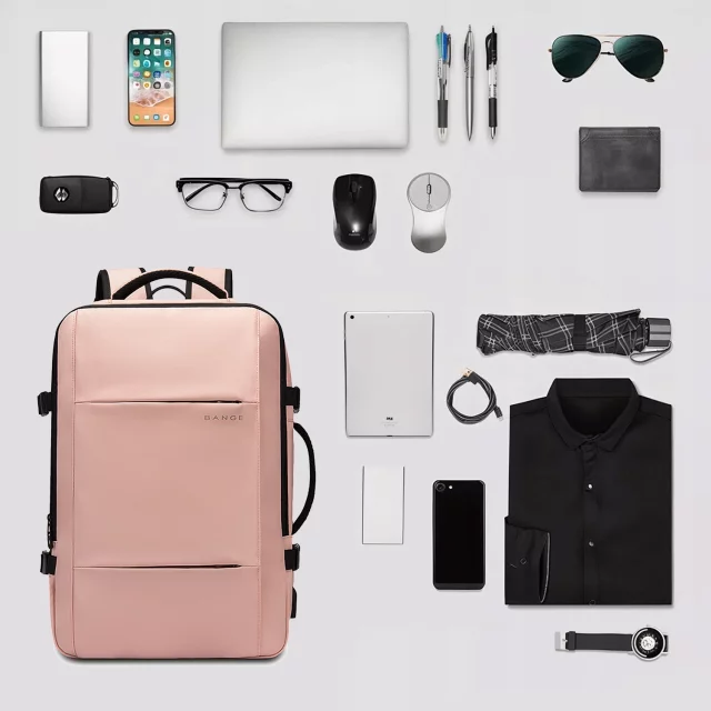 Bange BackPack cestovní batoh rozšiřitelný pracovní batoh prostorná taška pro 17,3" notebook s USB portem růžová