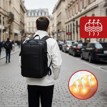 Voděodolný batoh na notebook Bange pro cestování po městě 46x30,5x20 cm s možností rozšíření pro práci v letadle pro muže i ženy s vakuovou přihrádkou a vakuovou pumpou, černý