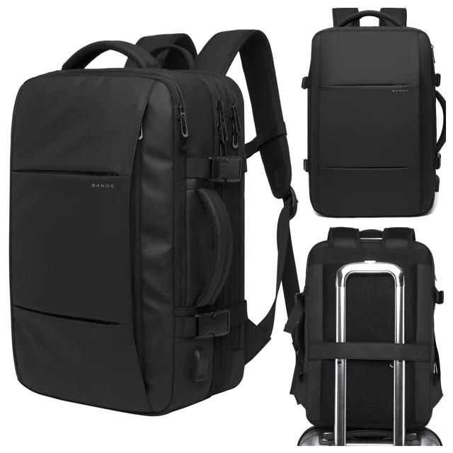 Bange wasserdichter Rucksack für 15,6-Zoll-Laptop, Stadtreisender, 45 x 30 x 16 cm, für Arbeit, Flugzeug, Herren, Damen, mit USB-Anschluss Schwarz
