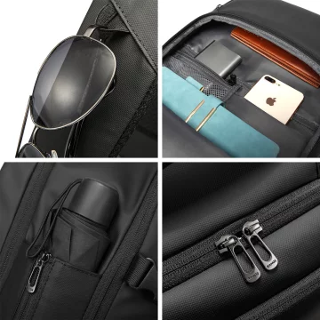 Bange voděodolný batoh na 15,6" notebook, městský cestovatel, 45x30x16 cm, do práce, do letadla, pánské, dámské, s USB portem Černá