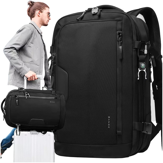 Bange Vodotěsný batoh pro 15,6" notebook City Traveler Rozšiřitelný 55 x 35 x 21-27 cm pro Letadlo Pánské Dámské Visací zámek Kompas klip na láhev Černá