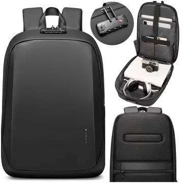 Bange Wasserdichter Rucksack für 15,6-Zoll-Laptop, Reisen, 47 x 30 x 12,5 cm, für Arbeit, Schule, Flugzeug, Herren und Damen, USB, Diebstahlschutz, TSA-Code, Schwarz