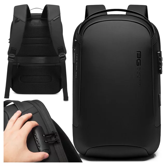 Bange wasserdichter Rucksack für 15,6-Zoll-Laptop, Stadtreisender, 45 x 30 x 16 cm, für Arbeit, Flugzeug, Herren, Damen, mit USB-Anschluss Schwarz