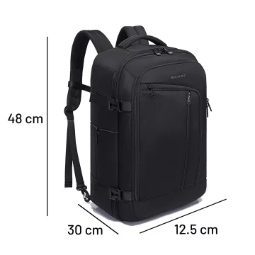 Bange Wasserdichter Rucksack für Laptops bis 17 Zoll, 47 x 29 x 17 cm, für Stadtreisen, Arbeit und Flugreisen, für Damen und Herren, mit 3 Fächern, Schwarz