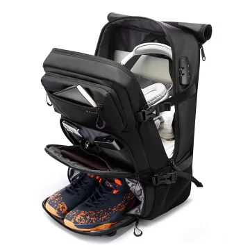 Bange 30L wasserdichter, diebstahlsicherer Rucksack, ideal für Stadt und Reisen, 51 x 32 x 20 cm, für Arbeit und Flugreisen, für Damen und Herren, mit Zahlenschloss und abnehmbarer Tasche, Schwarz