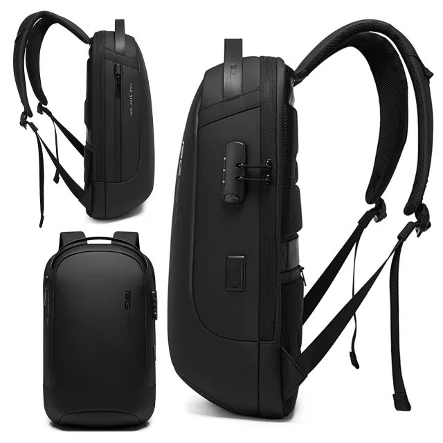 Bange wasserdichter Rucksack für 15,6-Zoll-Laptop, Stadtreisender, 45 x 30 x 16 cm, für Arbeit, Flugzeug, Herren, Damen, mit USB-Anschluss Schwarz