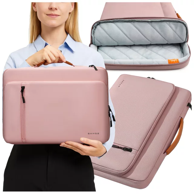 Bange waterproof bag for laptop up to 15.6" - spacious and comfortable, resistant and breathable, city and travel bag for work and plane, unisex - Pink