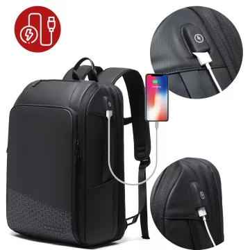 Bange waterproof backpack for a 15.6" laptop, city travel, 49x31x18 cm, expandable for work, airplane, men's, women's, with a USB port, Black