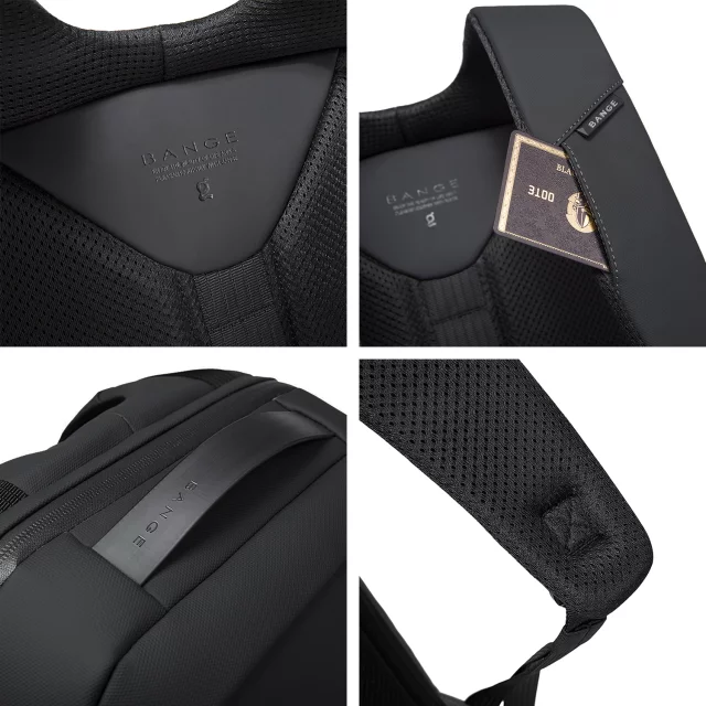 Bange wasserdichter Rucksack für 15,6-Zoll-Laptop, Stadtreisender, 45 x 30 x 16 cm, für Arbeit, Flugzeug, Herren, Damen, mit USB-Anschluss Schwarz