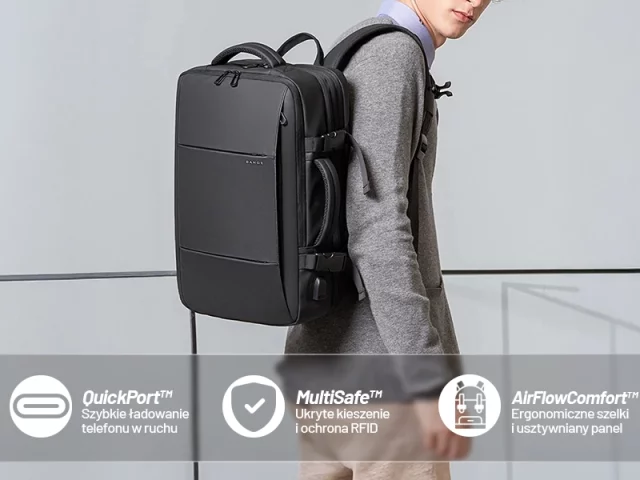 Reiserucksack Bange BackPack Business erweiterbarer Rucksack Geräumige Tasche für 17,3-Zoll-Laptop mit USB-Anschluss Schwarz