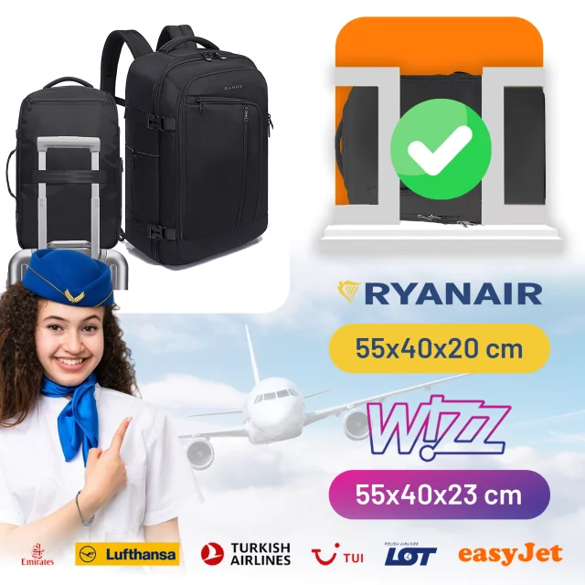 Bange wasserdichter Rucksack für 15,6-Zoll-Laptop, Stadtreisender, 45 x 30 x 16 cm, für Arbeit, Flugzeug, Herren, Damen, mit USB-Anschluss Schwarz