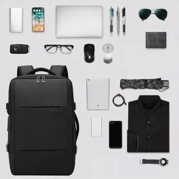Bange voděodolný batoh na 15,6" notebook, městský cestovatel, 45x30x16 cm, do práce, do letadla, pánské, dámské, s USB portem Černá