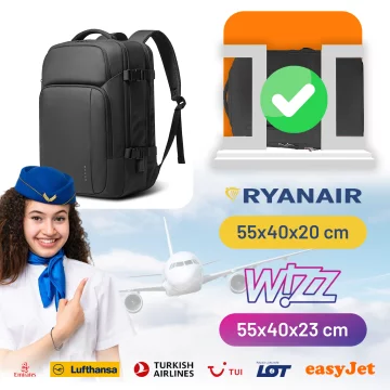 Bange wasserdichter Rucksack für 15,6-Zoll-Laptop, Stadtreisender, 45 x 30 x 16 cm, für Arbeit, Flugzeug, Herren, Damen, mit USB-Anschluss Schwarz