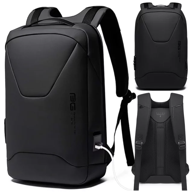 Bange wasserdichter Rucksack für 15,6-Zoll-Laptop, Stadtreisender, 45 x 30 x 16 cm, für Arbeit, Flugzeug, Herren, Damen, mit USB-Anschluss Schwarz