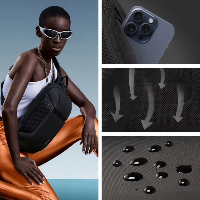 Bange Wasserdichter Rucksack, einzelne Schulter, Tablet-Tasche, 11 Zoll, Reisezubehör, 36 x 20,5 x 10,5 cm, für Arbeit, Schule, Flugzeug, Herren, Damen, Schwarz