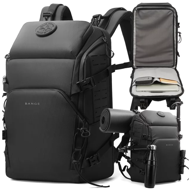 Bange wasserdichter Rucksack für 15,6-Zoll-Laptop, Stadtreisender, 45 x 30 x 16 cm, für Arbeit, Flugzeug, Herren, Damen, mit USB-Anschluss Schwarz