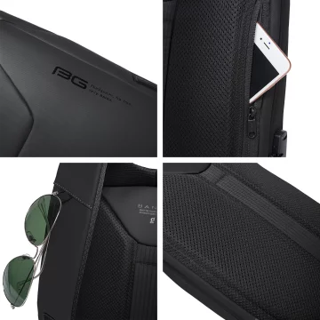 Bange Diebstahlsicherer, wasserdichter Rucksack für 15,6"-Laptops, ideal für Stadtreisen, 46 x 30 x 15 cm, für Arbeit und Flugreisen, für Damen und Herren, mit USB-Anschluss und Zahlenschloss, Schwarz