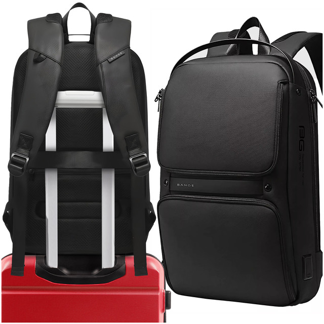 Plecak wodoodporny Bange torba na laptopa 15.6" akcesoria podróżny 48x30x12.5 cm do pracy szkoły samolotu męski damski USB i USB-C Czarny