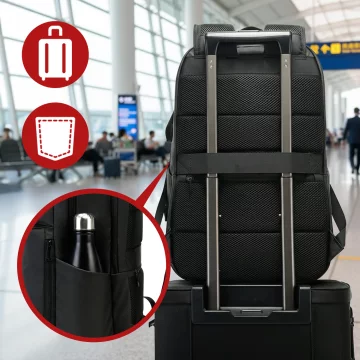 Bange wasserdichter Rucksack für 15,6-Zoll-Laptop, Stadtreisender, 45 x 30 x 16 cm, für Arbeit, Flugzeug, Herren, Damen, mit USB-Anschluss Schwarz