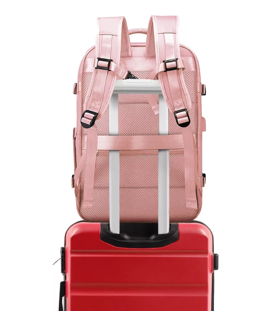 Bange Wasserdichter Rucksack für Laptops bis 15,6 Zoll, 46 x 31,5 x 20 cm, ideal für Stadt, Reisen, Arbeit und Flugreisen, mit USB-Anschluss, Pink
