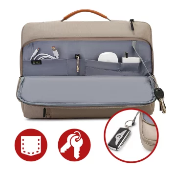 Bange waterproof bag for a laptop up to 15.6" - spacious and comfortable, resistant and breathable, city and travel bag for work and the plane, unisex - Beige