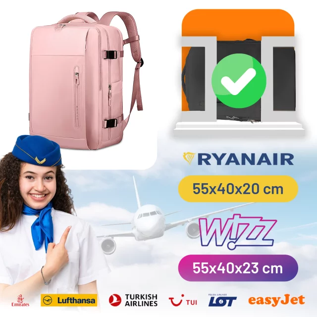 Voděodolný batoh Bange na notebook 15,6", městský, cestovní, 46x31,5x20 cm, pro práci, letadlo, ženy s USB portem, růžový