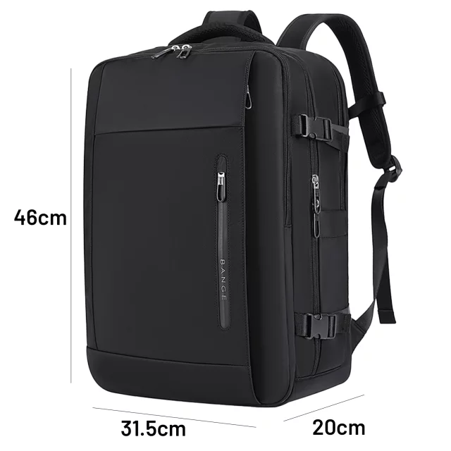 Bange wasserdichter Rucksack für 15,6-Zoll-Laptop, Stadtreisender, 45 x 30 x 16 cm, für Arbeit, Flugzeug, Herren, Damen, mit USB-Anschluss Schwarz