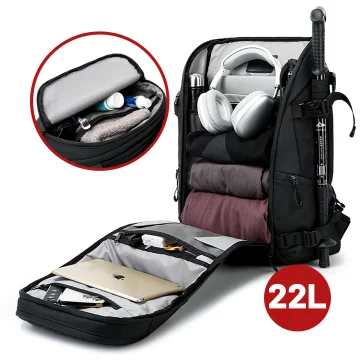 Voděodolný batoh Bange 22L pro notebooky do 15,6" – prostorný a pohodlný, odolný a prodyšný, do města i na cesty, do práce i do letadla, unisex – černý