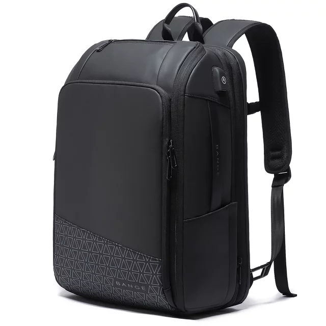 Bange waterproof backpack for a 15.6" laptop, city travel, 49x31x18 cm, expandable for work, airplane, men's, women's, with a USB port, Black