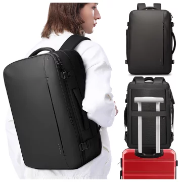 Wasserdichter Rucksack von Bange für 17-Zoll-Laptops, ideal für Stadtreisen, 47,5 x 31 x 26 cm, erweiterbar für Arbeit und Flugreisen, für Damen und Herren, schwarz