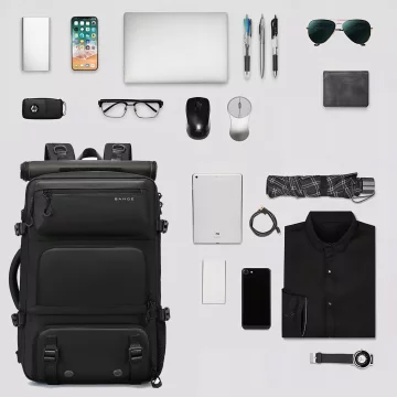 Bange wasserdichter Rucksack für 15,6-Zoll-Laptop, Stadtreisender, 45 x 30 x 16 cm, für Arbeit, Flugzeug, Herren, Damen, mit USB-Anschluss Schwarz