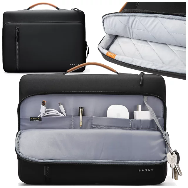 Bange wasserdichter Rucksack für 15,6-Zoll-Laptop, Stadtreisender, 45 x 30 x 16 cm, für Arbeit, Flugzeug, Herren, Damen, mit USB-Anschluss Schwarz