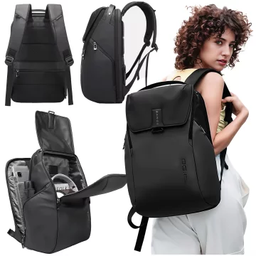 Bange Waterproof Backpack Laptop Bag 15.6" City Travel 46x30x19 cm for Work School Plane Men's Women's Black