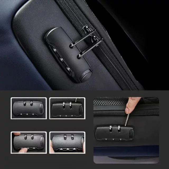 Bange Wasserdichter Diebstahlsicherer Rucksack für 15,6"-Laptops, ideal für Stadtreisen, 48 x 30 x 16 cm, für Arbeit und Flugreisen, für Damen und Herren, mit USB-Anschluss und Zahlenschloss, Marineblau