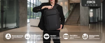Bange voděodolný batoh na 15,6" notebook, městský cestovatel, 45x30x16 cm, do práce, do letadla, pánské, dámské, s USB portem Černá